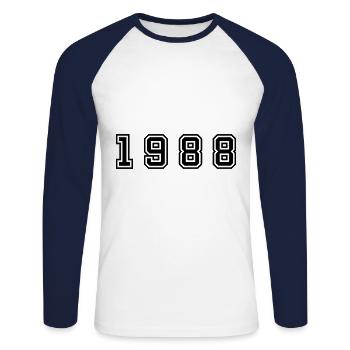 Numéro de l’année 1988 - T-shirt baseball manches longues Homme - blanc/marine - Devant - Nik (191cm)