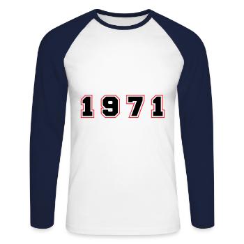 1971 Year Number - Unisex Long Sleeve Baseball T-Shirt - white/navy - Front - Nik (191cm)