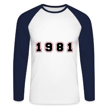 Numéro de l’année 1981 - T-shirt baseball manches longues Homme - blanc/marine - Devant - Nik (191cm)