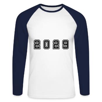 Numéro de l’année 2029 - T-shirt baseball manches longues Homme - blanc/marine - Devant - Nik (191cm)