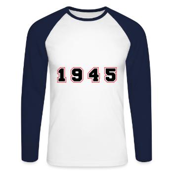 1945 Jahr Zahl - Unisex Baseballshirt langarm - Weiß/Navy - Vorne - Nik (191cm)