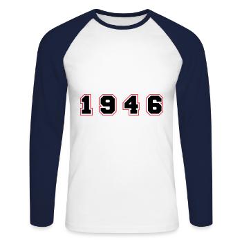 Numéro de l’année 1946 - T-shirt baseball manches longues Homme - blanc/marine - Devant - Nik (191cm)