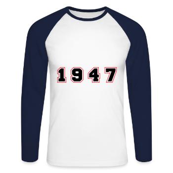 1947 Year Number - Unisex Long Sleeve Baseball T-Shirt - white/navy - Front - Nik (191cm)