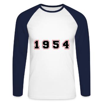 Numéro de l’année 1954 - T-shirt baseball manches longues Homme - blanc/marine - Devant - Nik (191cm)