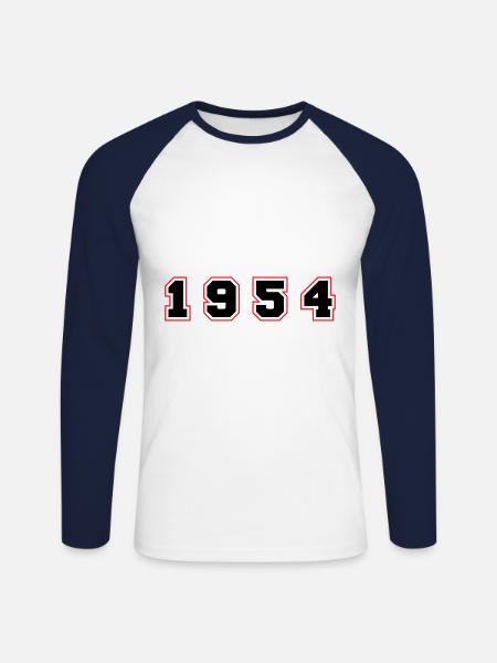 1954 Year Number - Unisex Long Sleeve Baseball T-Shirt - white/navy