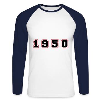 Numéro de l’année 1950 - T-shirt baseball manches longues Homme - blanc/marine - Devant - Nik (191cm)