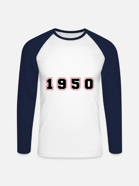 Numéro de l’année 1950 - T-shirt baseball manches longues Homme - blanc/marine