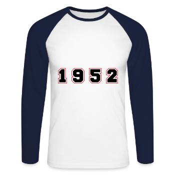 1952 Year Number - Unisex Long Sleeve Baseball T-Shirt - white/navy - Front - Nik (191cm)