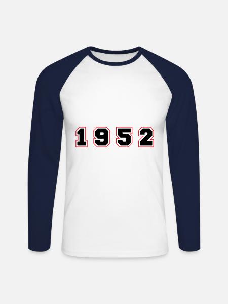 1952 Year Number - Unisex Long Sleeve Baseball T-Shirt - white/navy