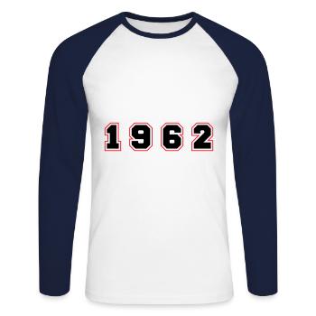 Numéro de l’année 1962 - T-shirt baseball manches longues Homme - blanc/marine - Devant - Nik (191cm)