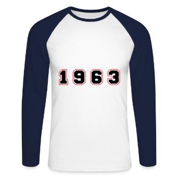 1963 Year Number - Unisex Long Sleeve Baseball T-Shirt - white/navy - Front - Nik (191cm)