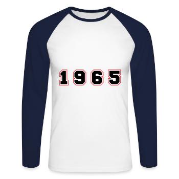 1965 Year Number - Unisex Long Sleeve Baseball T-Shirt - white/navy - Front - Nik (191cm)