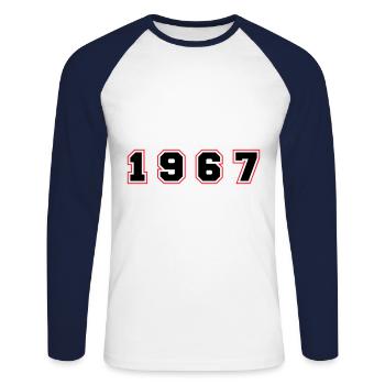 Numéro de l’année 1967 - T-shirt baseball manches longues Homme - blanc/marine - Devant - Nik (191cm)