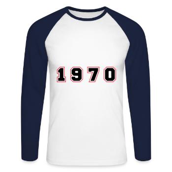 Numéro de l’année 1970 - T-shirt baseball manches longues Homme - blanc/marine - Devant - Nik (191cm)
