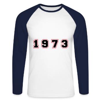 Numéro de l’année 1973 - T-shirt baseball manches longues Homme - blanc/marine - Devant - Nik (191cm)