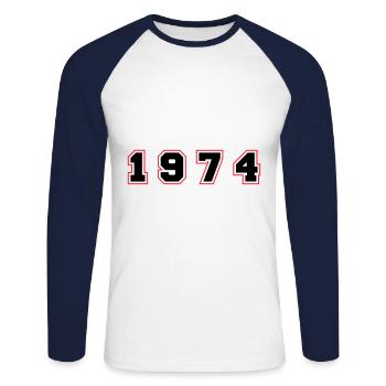 1974 Year Number - Unisex Long Sleeve Baseball T-Shirt - white/navy - Front - Nik (191cm)
