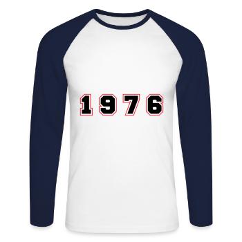 Numéro de l’année 1976 - T-shirt baseball manches longues Homme - blanc/marine - Devant - Nik (191cm)