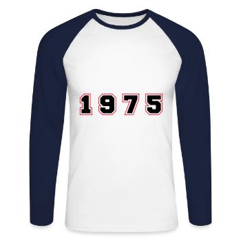 1975 Year Number - Unisex Long Sleeve Baseball T-Shirt - white/navy - Front - Nik (191cm)
