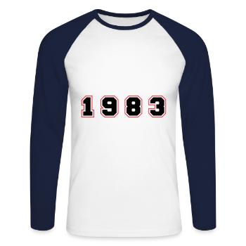 Numéro de l’année 1983 - T-shirt baseball manches longues Homme - blanc/marine - Devant - Nik (191cm)