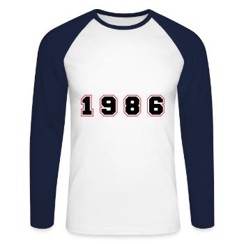1986 Year Number - Unisex Long Sleeve Baseball T-Shirt - white/navy - Front - Nik (191cm)