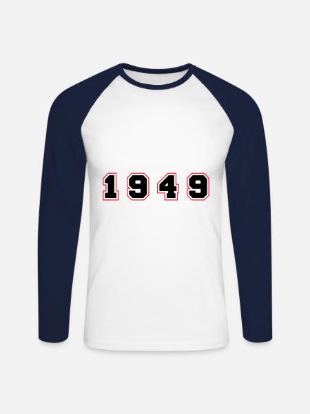 1949 Year Number - Unisex Long Sleeve Baseball T-Shirt - white/navy