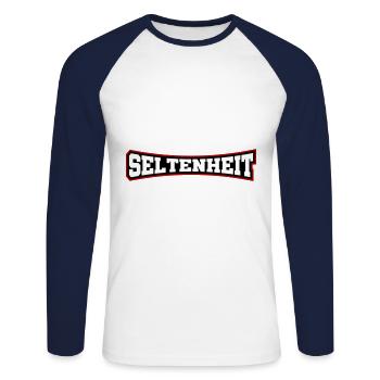 Seltenheit Selten Spruch Motto - Unisex Baseballshirt langarm - Weiß/Navy - Vorne - Nik (191cm)