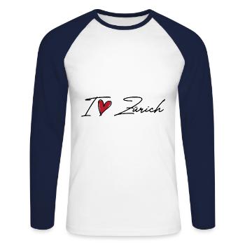 I Love Zurich - Unisex Long Sleeve Baseball T-Shirt - white/navy - Front - Nik (191cm)