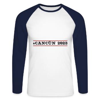 Cancun 2023 - Unisex Baseballshirt langarm - Weiß/Navy - Vorne - Nik (191cm)