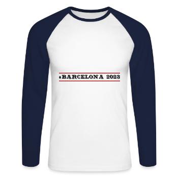 Barcelona 2023 - Unisex Baseballshirt langarm - Weiß/Navy - Vorne - Nik (191cm)