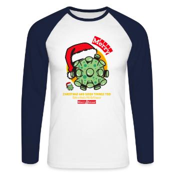 Merry Christmas and good tidings too - Unisex Baseballshirt langarm - Weiß/Navy - Vorne - Nik (191cm)