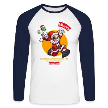 Santa merry christmas and good tidings too - Unisex Baseballshirt langarm - Weiß/Navy - Vorne - Nik (191cm)