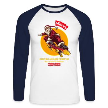 Santa skateboarder, Christmas gift - Unisex Baseballshirt langarm - Weiß/Navy - Vorne - Nik (191cm)