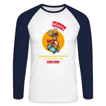 Reindeer merry christmas and good tidings too - Unisex Baseballshirt langarm - Weiß/Navy - Vorne - Nik (191cm)