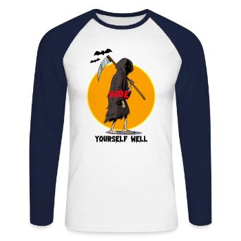 Skeleton Demon scary cartoon - Unisex Baseballshirt langarm - Weiß/Navy - Vorne - Nik (191cm)