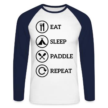 manger paddle sommeil pagaie Canoë Kayak répéter - T-shirt baseball manches longues Homme - blanc/marine - Devant - Nik (191cm)