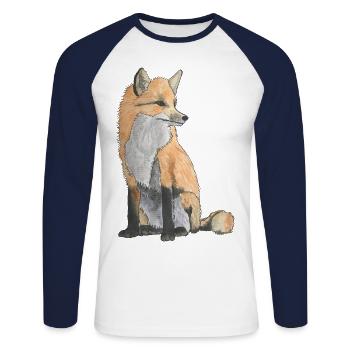 Red fox - Unisex Long Sleeve Baseball T-Shirt - white/navy - Front - Nik (191cm)