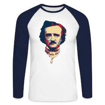 Edgar Allan Poe Pop Art - T-shirt baseball manches longues Homme - blanc/marine - Devant - Nik (191cm)