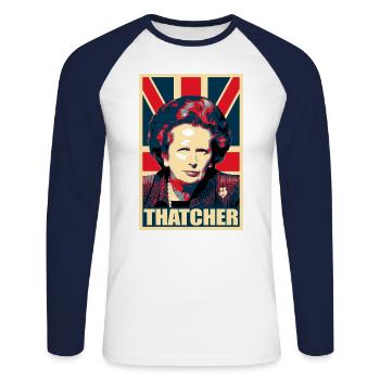 Margaret Thatcher Affiche de propagande Pop - T-shirt baseball manches longues Homme - blanc/marine - Devant - Nik (191cm)