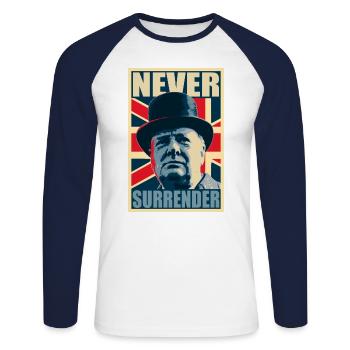 Winston Churchill Never Surrender Affiche de - T-shirt baseball manches longues Homme - blanc/marine - Devant - Nik (191cm)