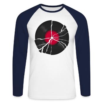 Cracked LP Vinyl Record - Unisex Long Sleeve Baseball T-Shirt - white/navy - Front - Nik (191cm)