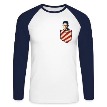 Franz Kafka In My Pocket - Unisex Long Sleeve Baseball T-Shirt - white/navy - Front - Nik (191cm)