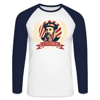 Johannes Gutenberg - Unisex Long Sleeve Baseball T-Shirt - white/navy - Front - Nik (191cm)