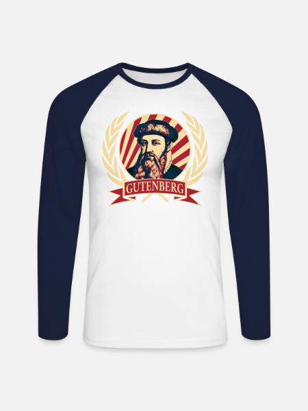 Johannes Gutenberg - Unisex Long Sleeve Baseball T-Shirt - white/navy