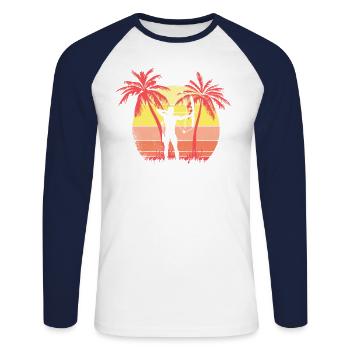 Archery Summer Sunset de los años 80 Palm - T-shirt baseball manches longues Homme - blanc/marine - Devant - Nik (191cm)