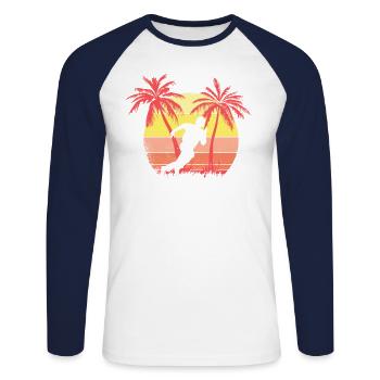 Baseballspieler Running Base Summer Sunset 80s - Unisex Baseballshirt langarm - Weiß/Navy - Vorne - Nik (191cm)
