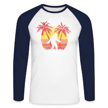 Bigfoot Summer Sunset 80s Palm Palm - Unisex Baseballshirt langarm - Weiß/Navy - Vorne - Nik (191cm)