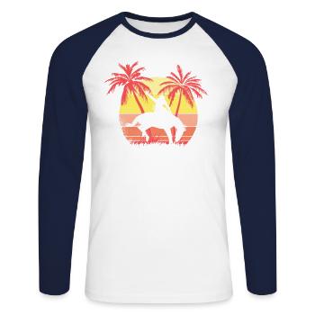 Cowboy Horse Rodeo Sunset Sunset de los 80 - T-shirt baseball manches longues Homme - blanc/marine - Devant - Nik (191cm)