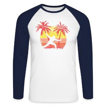 Zäune Sommer Sonnenuntergang 80er Jahre Palme - Unisex Baseballshirt langarm - Weiß/Navy - Vorne - Nik (191cm)