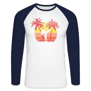Taekwondo kämpft gegen Sommer Sonnenuntergang 80s - Unisex Baseballshirt langarm - Weiß/Navy - Vorne - Nik (191cm)