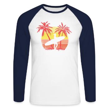 Surfing Board Girl Sunset Sunset Sunset 80s Palm - T-shirt baseball manches longues Homme - blanc/marine - Devant - Nik (191cm)